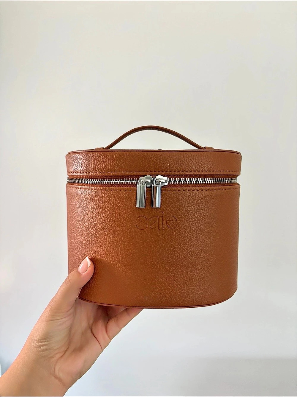 Saie ‘The Vanity Case’ Brown Leather Makeup Bag with Removable Insert